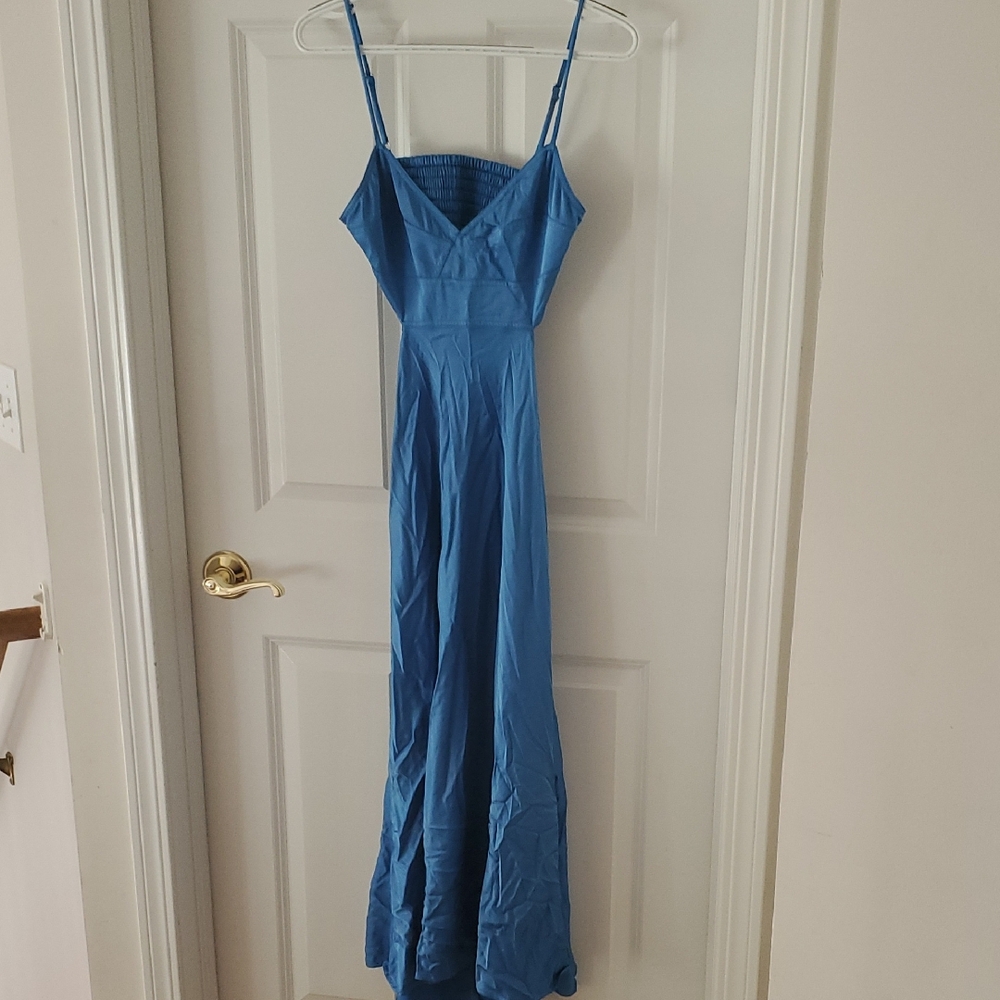 ALC RTR Blue Spaghetti Strap Midi Cutout Satin Dress Size 4 - Picture 5 of 16